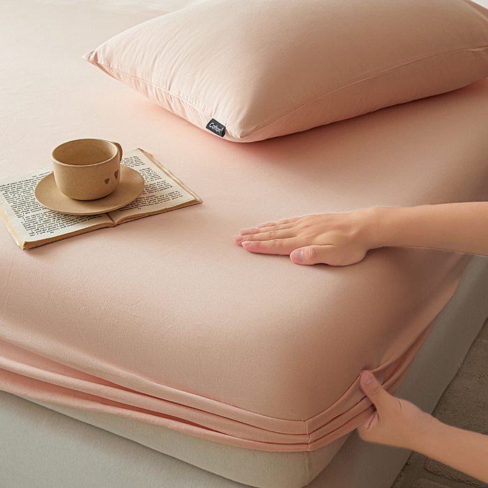 91家纺网 家纺一手货源 找家纺 涵宸家纺 2024新款全棉磨毛四件套纯厚系列-单床笠 a樱花粉