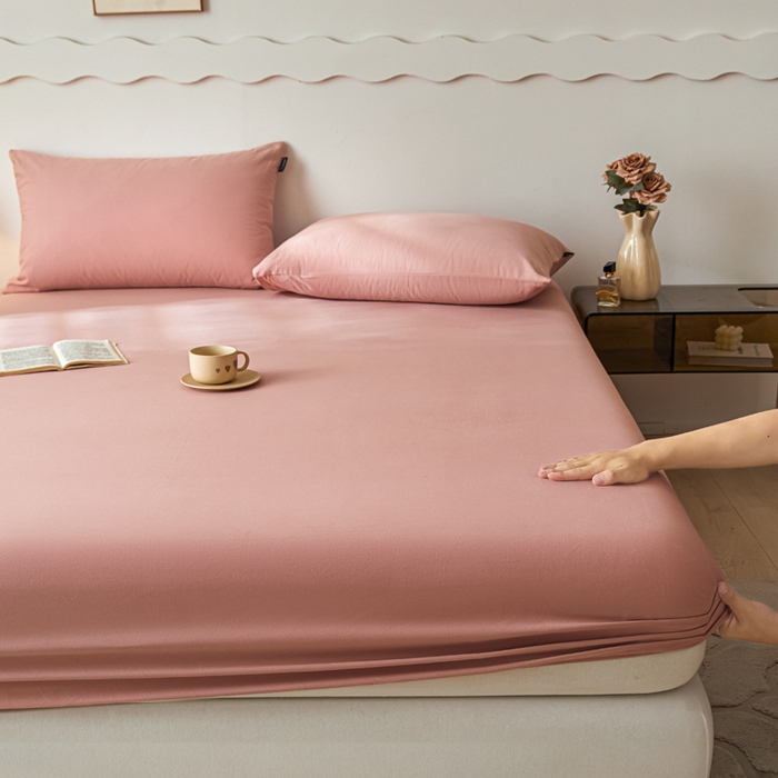 91家纺网 家纺一手货源 找家纺 涵宸家纺 2024新款全棉磨毛四件套纯厚系列-单床笠 a豆沙