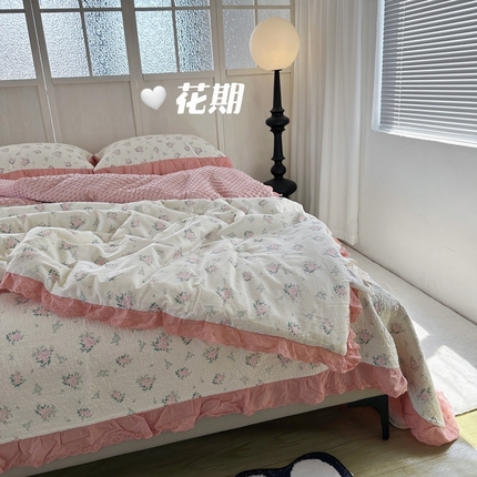佰织鑫家居 2024新款秋冬全棉法式床盖款豆豆被四件套 花期
