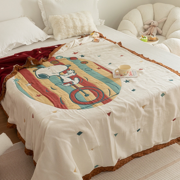 91家纺网 家纺一手货源 找家纺 乐家毛巾被 2024新款十层纱布泡芙被 白底史努比