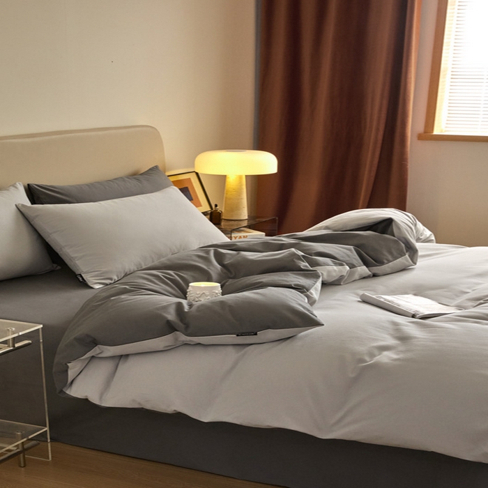 91家纺网 家纺一手货源 找家纺 涵宸家纺 2024新款全棉磨毛四件套纯厚系列（轻）-单被套 纯厚（兰灰+灰）