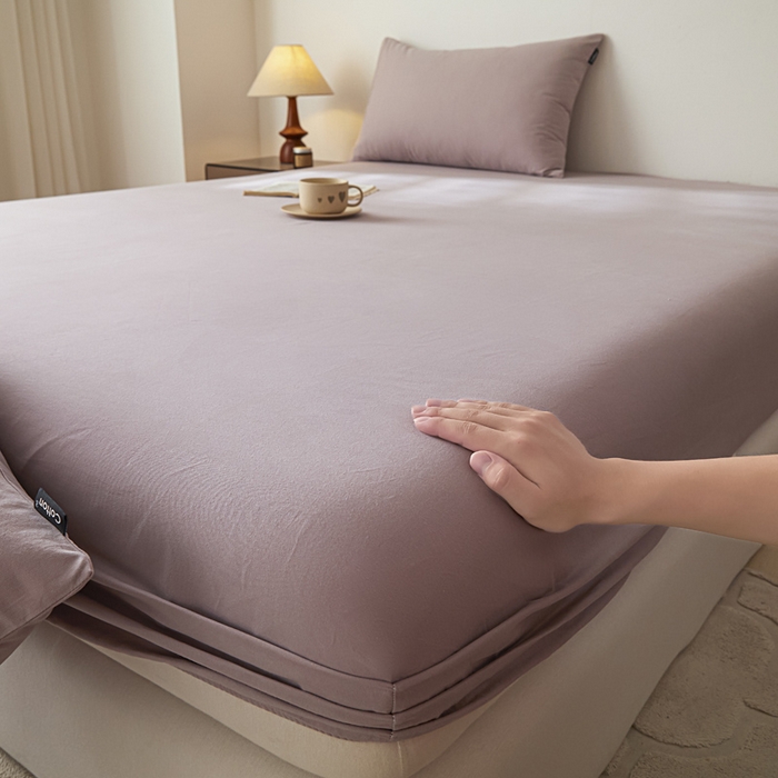 91家纺网 家纺一手货源 找家纺 涵宸家纺 2024新款全棉磨毛四件套纯厚系列-单床笠 a星空紫