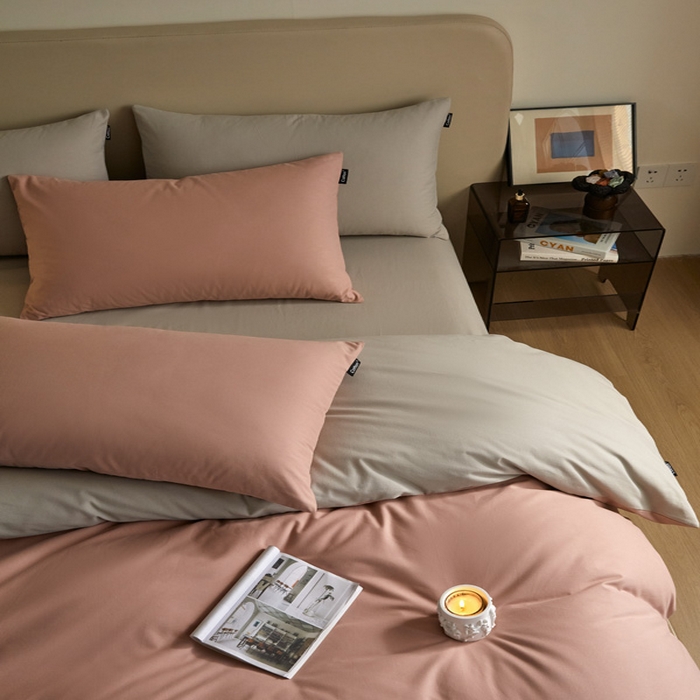 91家纺网 家纺一手货源 找家纺 涵宸家纺 2024新款全棉磨毛四件套纯厚系列（轻）-四件套 纯厚（豆沙+漫灰）