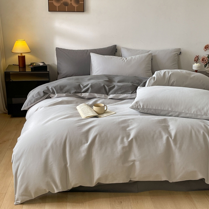 91家纺网 家纺一手货源 找家纺 涵宸家纺 2024新款全棉磨毛四件套纯厚系列（简）-四件套 纯厚（兰灰+灰）