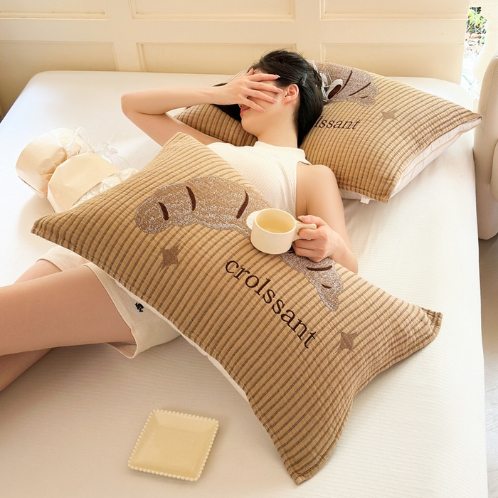 91家纺网 家纺一手货源 找家纺 朴尔家纺-毛巾被 2024新款纯棉纱布枕巾一对装家用全棉吸汗枕头毛巾加大防滑防头油情侣学生 牛角甜包52*75cm一对