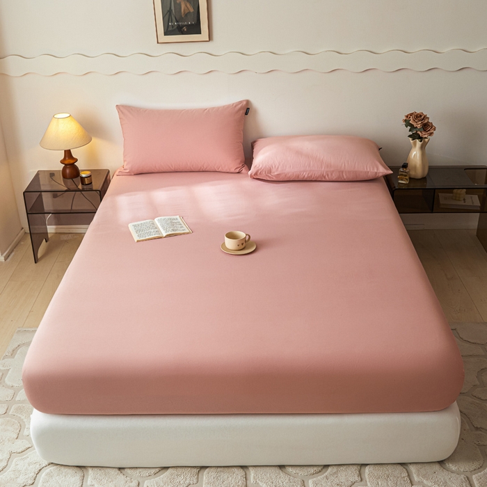 91家纺网 家纺一手货源 找家纺 涵宸家纺 2024新款全棉磨毛四件套纯厚系列-单床笠 a豆沙