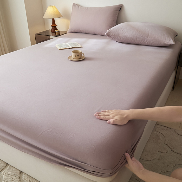 91家纺网 家纺一手货源 找家纺 涵宸家纺 2024新款全棉磨毛四件套纯厚系列-单床笠 a星空紫