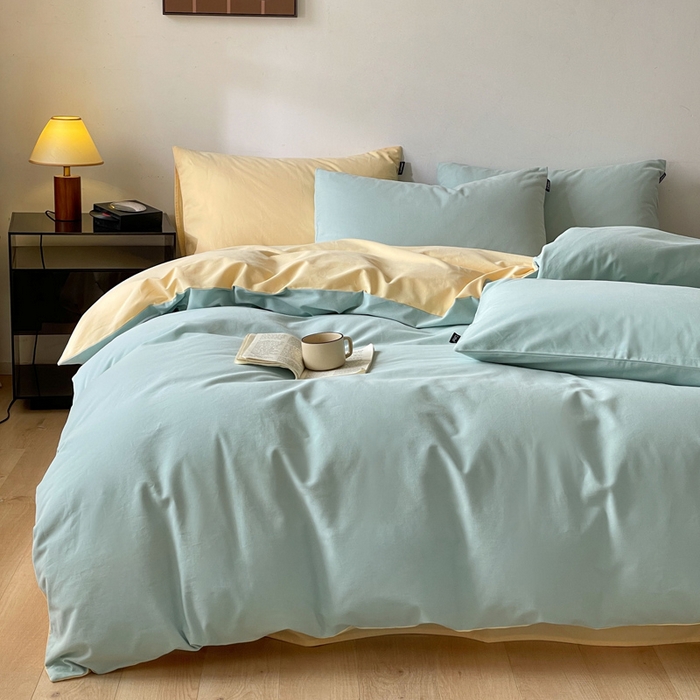 91家纺网 家纺一手货源 找家纺 涵宸家纺 2024新款全棉磨毛四件套纯厚系列（简）-四件套 纯厚（爱琴海+黄）