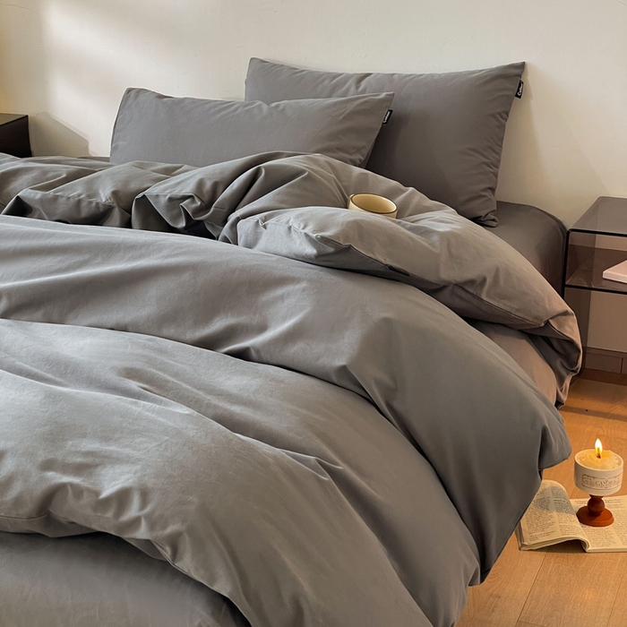 91家纺网 家纺一手货源 找家纺 涵宸家纺 2024新款全棉磨毛四件套纯厚系列（简）-四件套 纯厚-高级灰