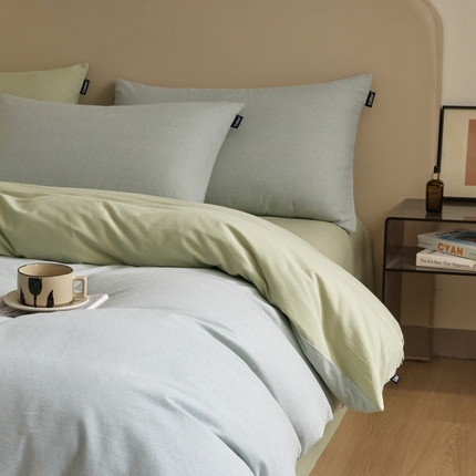 涵宸家纺 2024新款全棉磨毛四件套纯厚系列（轻）-四件套 纯厚-枝条绿