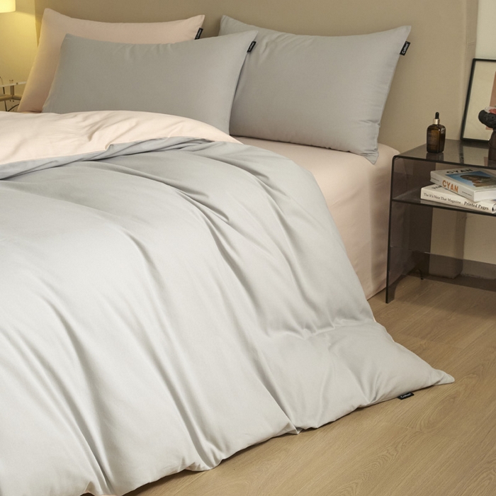 91家纺网 家纺一手货源 找家纺 涵宸家纺 2024新款全棉磨毛四件套纯厚系列（轻）-单被套 纯厚（兰灰+粉）