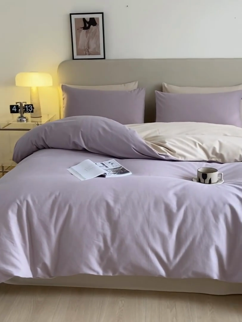 91家纺网 家纺一手货源 找家纺 涵宸家纺 2024新款全棉磨毛四件套纯厚系列（轻）-四件套 纯厚（星空紫+茶色）