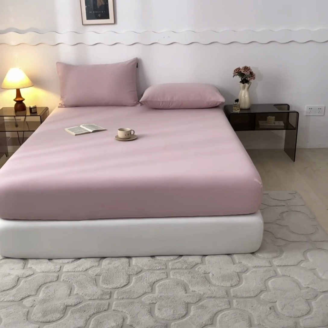 91家纺网 家纺一手货源 找家纺 涵宸家纺 2024新款全棉磨毛四件套纯厚系列-单床笠 a青紫