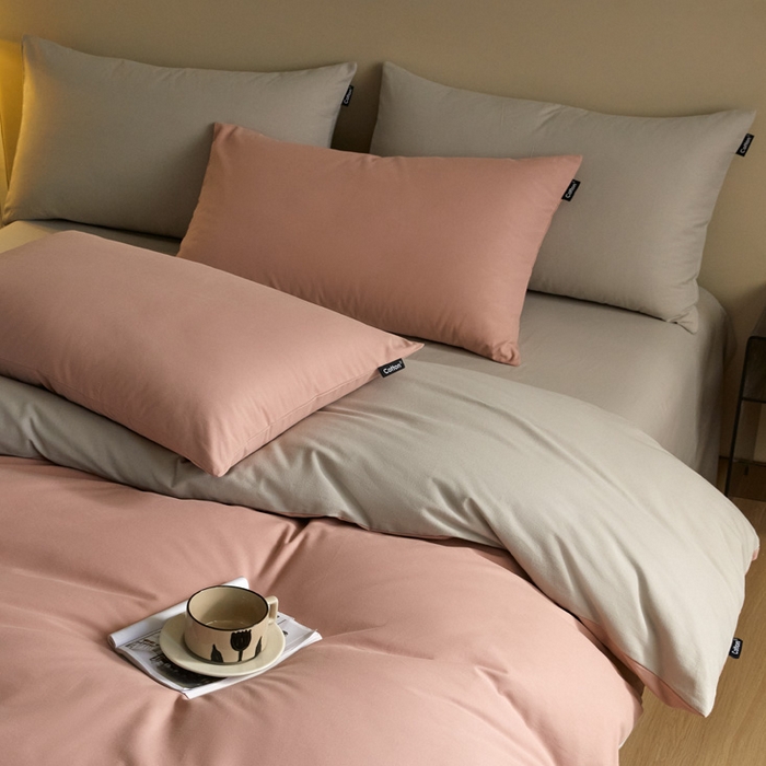 91家纺网 家纺一手货源 找家纺 涵宸家纺 2024新款全棉磨毛四件套纯厚系列（轻）-单被套 纯厚（豆沙+漫灰