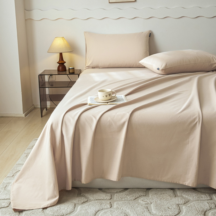 91家纺网 家纺一手货源 找家纺 涵宸家纺 2024新款全棉磨毛四件套纯厚系列-单床单 a白桃