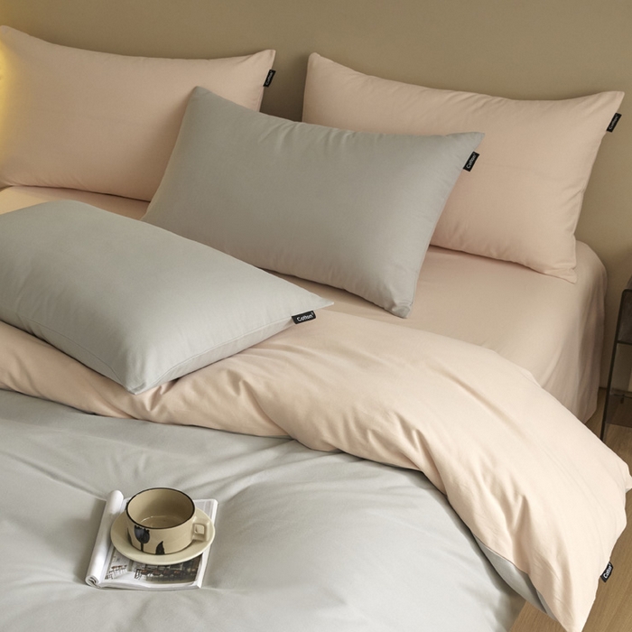 91家纺网 家纺一手货源 找家纺 涵宸家纺 2024新款全棉磨毛四件套纯厚系列（轻）-四件套 纯厚（兰灰+粉）