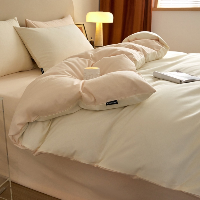 91家纺网 家纺一手货源 找家纺 涵宸家纺 2024新款全棉磨毛四件套纯厚系列（轻）-四件套 纯厚（奶白+白桃）