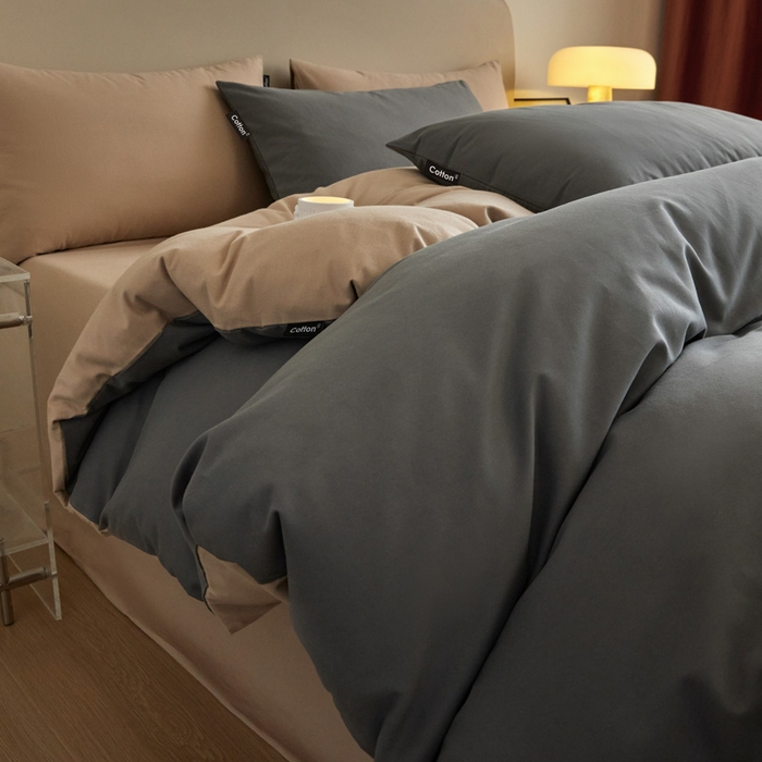 91家纺网 家纺一手货源 找家纺 涵宸家纺 2024新款全棉磨毛四件套纯厚系列（轻）-四件套 纯厚（高级灰+棕）