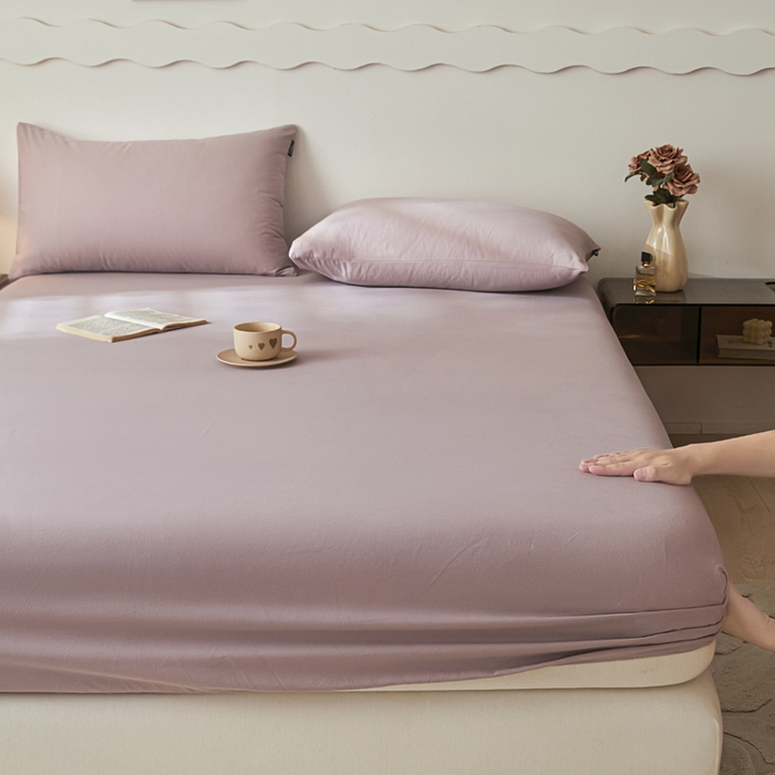 91家纺网 家纺一手货源 找家纺 涵宸家纺 2024新款全棉磨毛四件套纯厚系列-单床笠 a星空紫