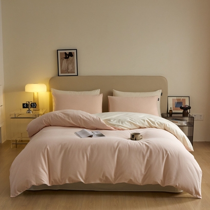 涵宸家纺 2024新款全棉磨毛四件套纯厚系列（轻）-单被套 纯厚（樱花粉+奶白）