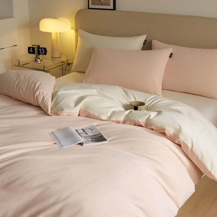 91家纺网 家纺一手货源 找家纺 涵宸家纺 2024新款全棉磨毛四件套纯厚系列（轻）-单被套 纯厚（樱花粉+奶白）