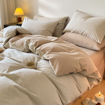 涵宸家纺 2024新款全棉磨毛四件套纯厚系列（简）-四件套 纯厚-枝条咖