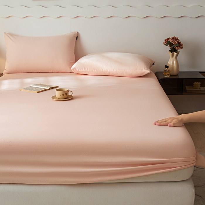 91家纺网 家纺一手货源 找家纺 涵宸家纺 2024新款全棉磨毛四件套纯厚系列-单床笠 a樱花粉