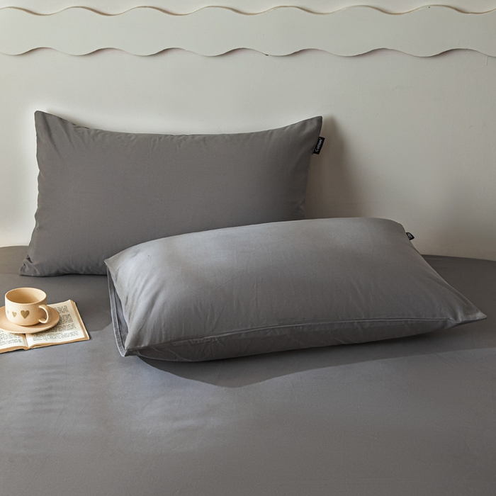 91家纺网 家纺一手货源 找家纺 涵宸家纺 2024新款全棉磨毛四件套纯厚系列-单枕套 a高级灰