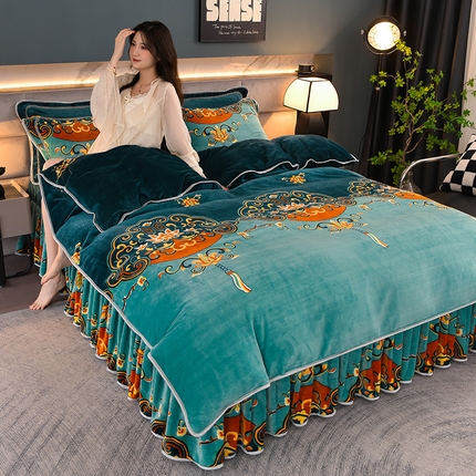 91家纺网 家纺一手货源 找家纺 (总）曼尼2025新品高克重直播印花牛奶绒四件套床裙款法莱绒金貂珊瑚绒