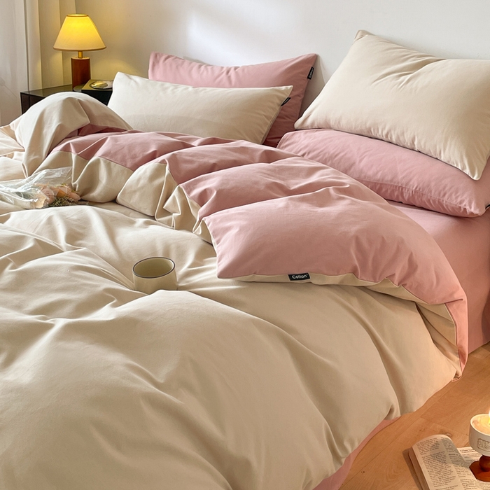 91家纺网 家纺一手货源 找家纺 涵宸家纺 2024新款全棉磨毛四件套纯厚系列（简）-四件套 纯厚（奶茶色+豆沙）