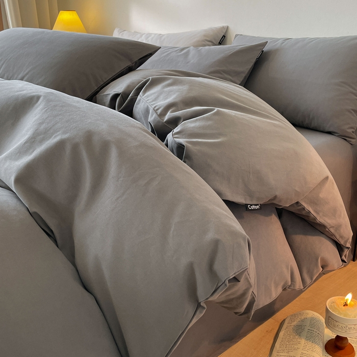 91家纺网 家纺一手货源 找家纺 涵宸家纺 2024新款全棉磨毛四件套纯厚系列（简）-四件套 纯厚-高级灰