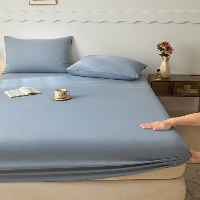 91家纺网 家纺一手货源 找家纺 涵宸家纺 2024新款全棉磨毛四件套纯厚系列-单床笠 a星耀兰