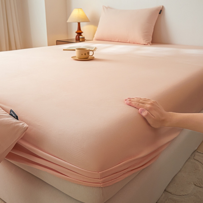 91家纺网 家纺一手货源 找家纺 涵宸家纺 2024新款全棉磨毛四件套纯厚系列-单床笠 a樱花粉