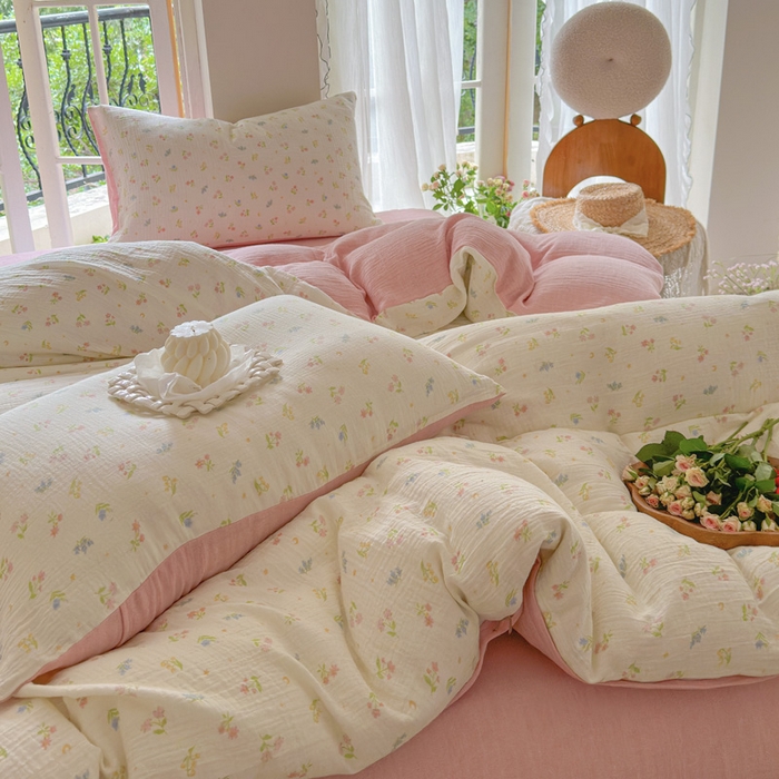 91家纺网 家纺一手货源 找家纺 木楌  2025新款全棉A类皱皱纱印花四件套 沁香