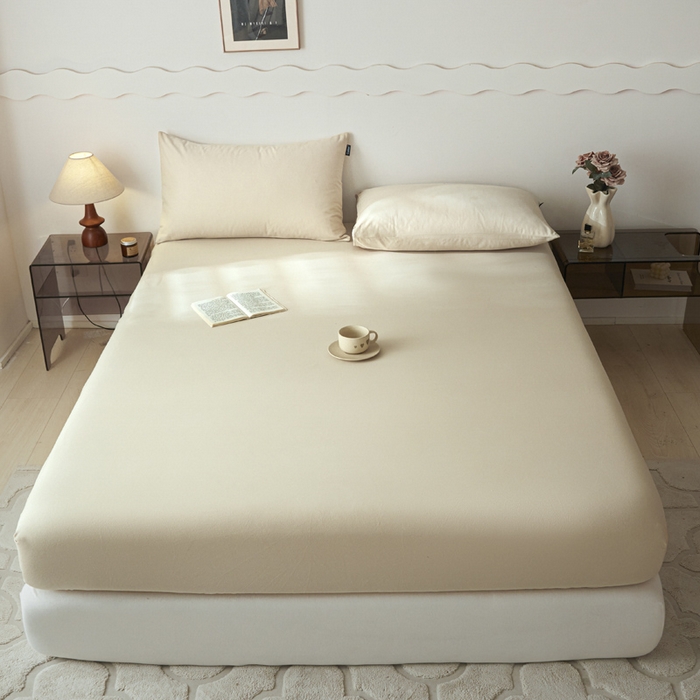 91家纺网 家纺一手货源 找家纺 涵宸家纺 2024新款全棉磨毛四件套纯厚系列-单床笠 a奶茶色