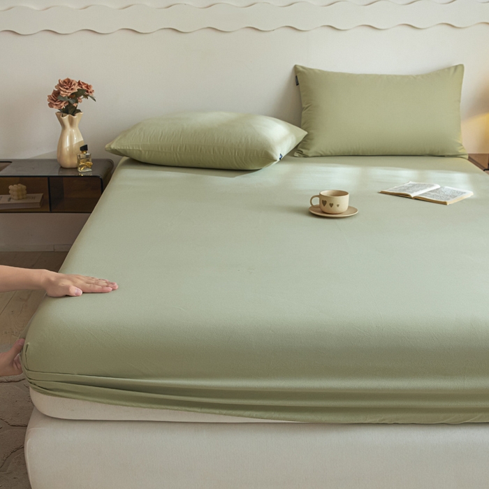 91家纺网 家纺一手货源 找家纺 涵宸家纺 2024新款全棉磨毛四件套纯厚系列-单床笠 a古今绿