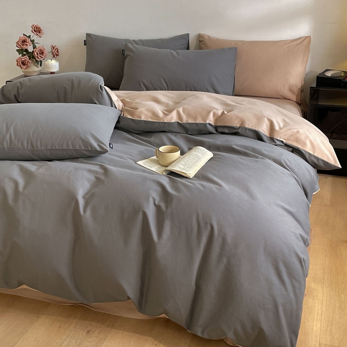 91家纺网 家纺一手货源 找家纺 涵宸家纺 2024新款全棉磨毛四件套纯厚系列（简）-四件套 纯厚（高级灰+棕）