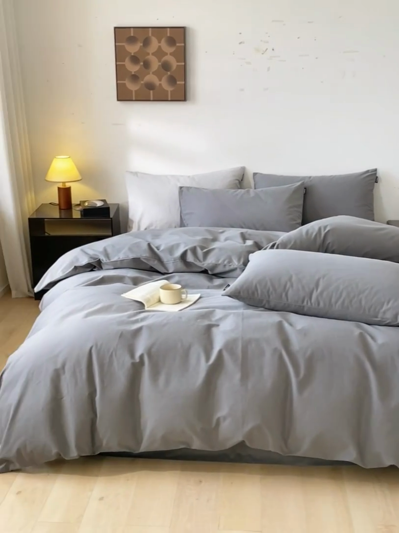 91家纺网 家纺一手货源 找家纺 涵宸家纺 2024新款全棉磨毛四件套纯厚系列（简）-四件套 纯厚-高级灰