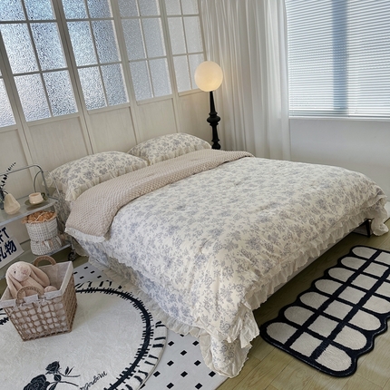 佰织鑫家居 2024新款秋冬全棉法式床盖款豆豆被四件套 赫本