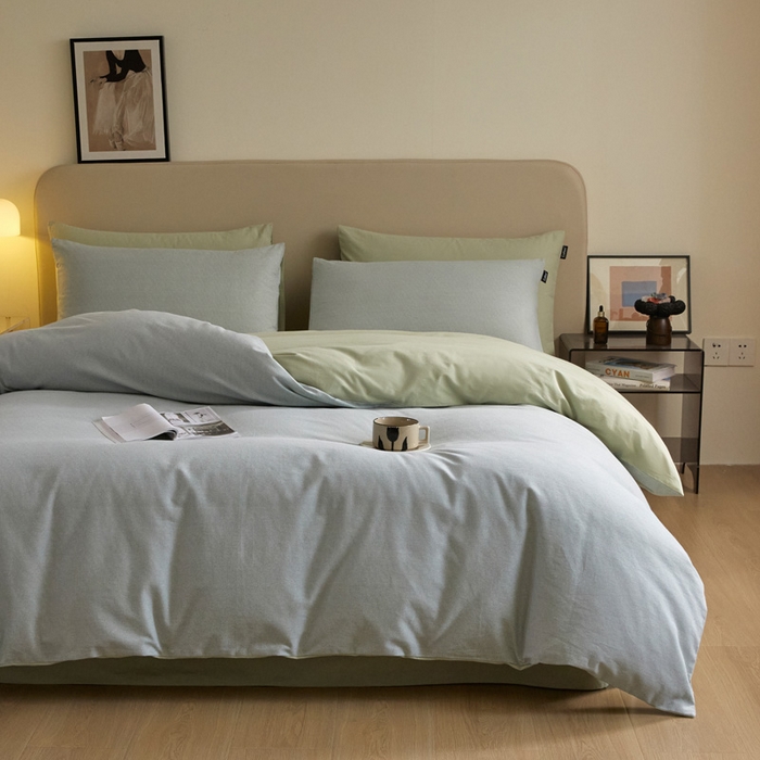 91家纺网 家纺一手货源 找家纺 涵宸家纺 2024新款全棉磨毛四件套纯厚系列（轻）-单被套 纯厚-枝条绿