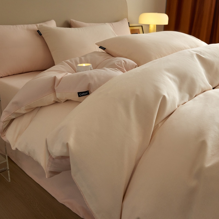 91家纺网 家纺一手货源 找家纺 涵宸家纺 2024新款全棉磨毛四件套纯厚系列（轻）-四件套 纯厚（白桃+粉）