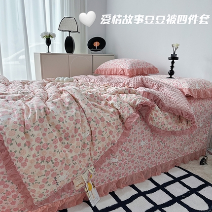 91家纺网 家纺一手货源 找家纺 （总）佰织鑫家居 2024新款秋冬全棉法式床盖款豆豆被四件套