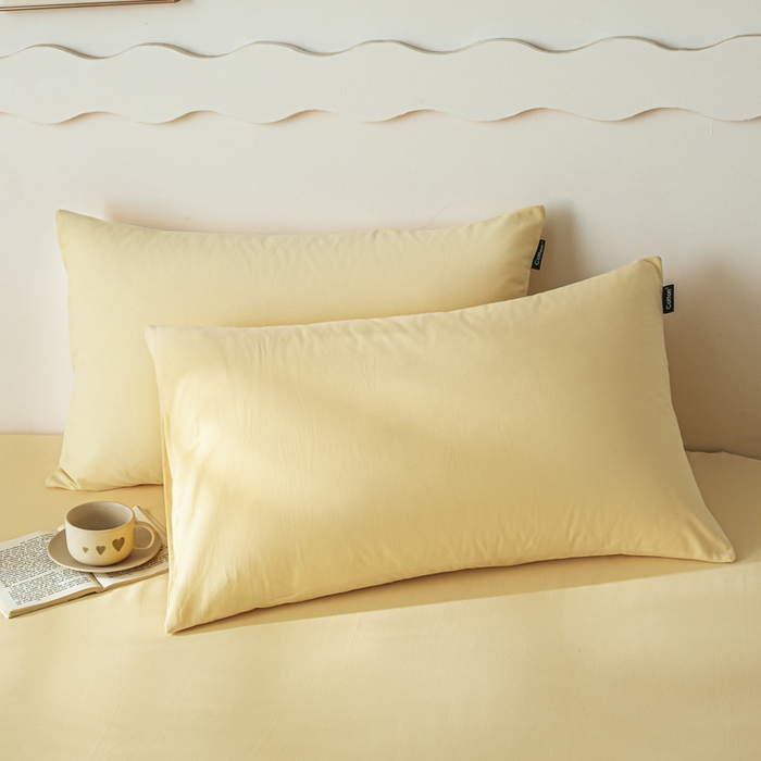 91家纺网 家纺一手货源 找家纺 涵宸家纺 2024新款全棉磨毛四件套纯厚系列-单枕套 a嫩黄