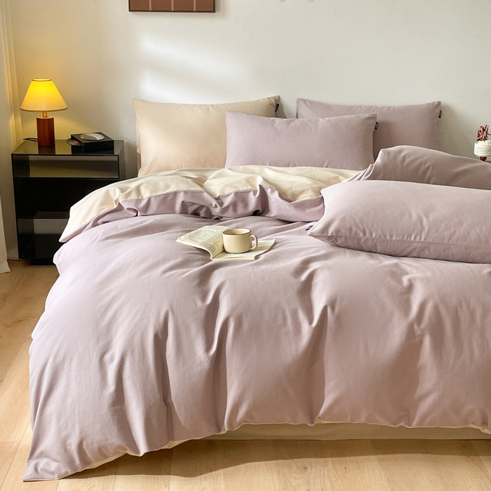 91家纺网 家纺一手货源 找家纺 涵宸家纺 2024新款全棉磨毛四件套纯厚系列（简）-四件套 纯厚（星空紫+茶色）