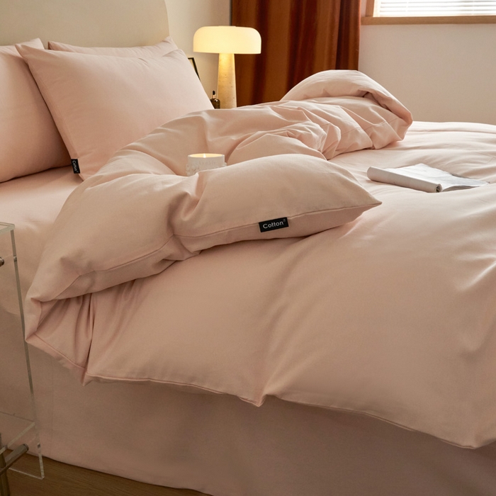 91家纺网 家纺一手货源 找家纺 涵宸家纺 2024新款全棉磨毛四件套纯厚系列（轻）-四件套 纯厚-樱花粉