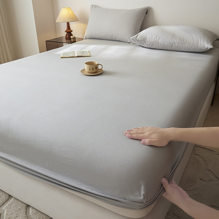 91家纺网 家纺一手货源 找家纺 涵宸家纺 2024新款全棉磨毛四件套纯厚系列-单床笠 a兰灰