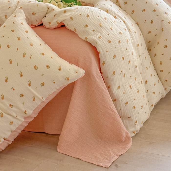 91家纺网 家纺一手货源 找家纺 木楌  2025新款全棉A类皱皱纱印花四件套 春泥