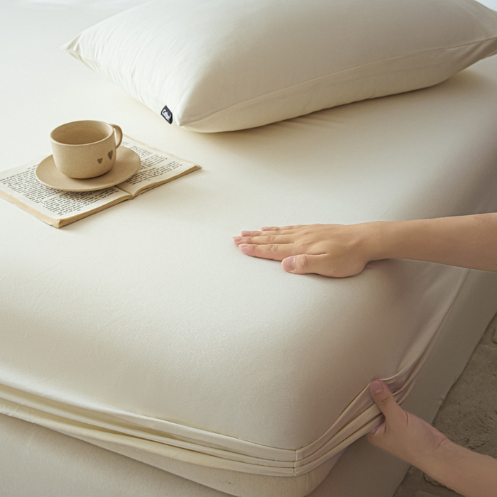 91家纺网 家纺一手货源 找家纺 涵宸家纺 2024新款全棉磨毛四件套纯厚系列-单床笠 a奶白