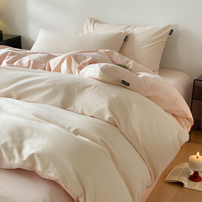 91家纺网 家纺一手货源 找家纺 涵宸家纺 2024新款全棉磨毛四件套纯厚系列（简）-四件套 纯厚（白桃+粉）