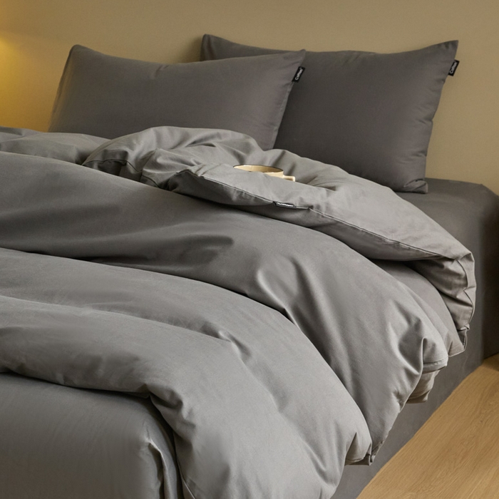 91家纺网 家纺一手货源 找家纺 涵宸家纺 2024新款全棉磨毛四件套纯厚系列（轻）-四件套 纯厚-高级灰